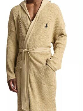 Polo Ralph Lauren Mens Thermal Hooded Robe CLASSIC KHAKIPOLO BLACK POLO LXL